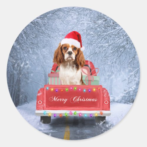 Cavalier King Charles Spaniel Dog Snow christmas  Classic Round Sticker