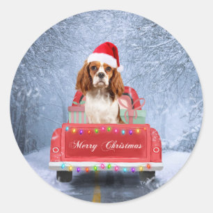Cavalier King Charles Spaniel Dog Snow christmas Classic Round Sticker