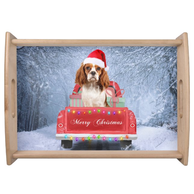 Cavalier King Charles Spaniel Dog Snow christmas Serving Tray (Front)