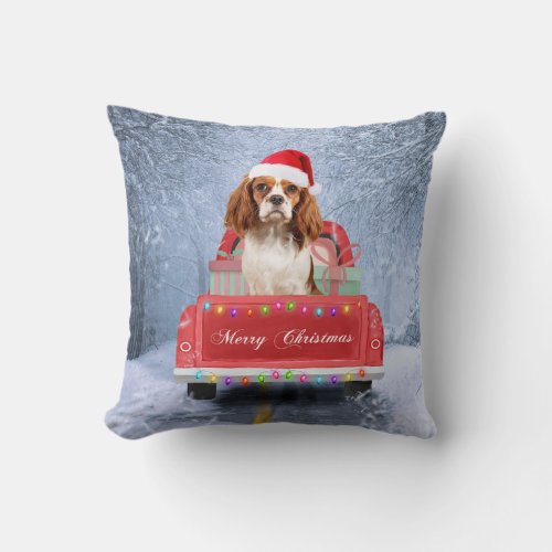 Cavalier King Charles Spaniel Dog Snow christmas Throw Pillow