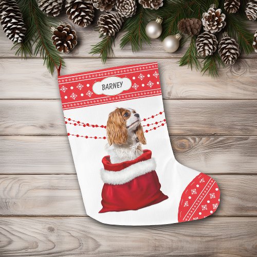 Cavalier King Charles Spaniel Dog Snowflake Border Large Christmas Stocking