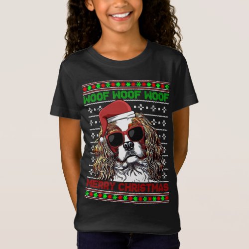 Cavalier King Charles Spaniel Dog Woof Merry Chris T_Shirt