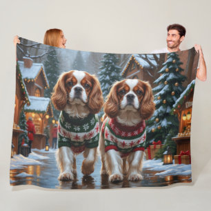 Cavalier King Charles Spaniel Dogs Christmas Snow Fleece Blanket