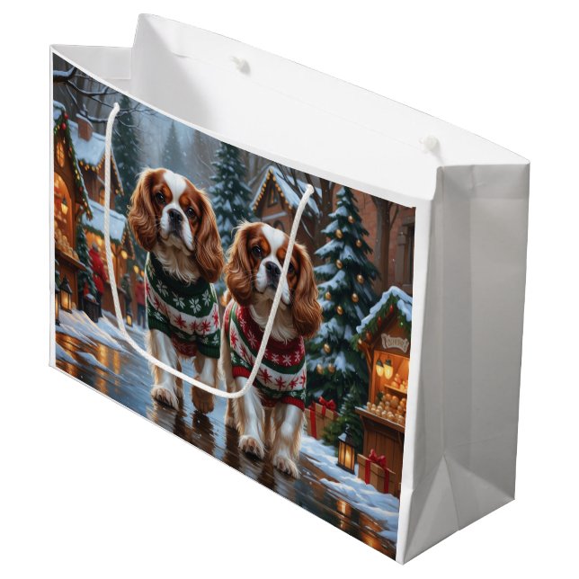 Cavalier King Charles Spaniel Dogs Christmas Snow  Large Gift Bag (Front Angled)