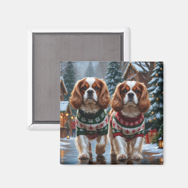 Cavalier King Charles Spaniel Dogs Christmas Snow  Magnet (Front/Back)