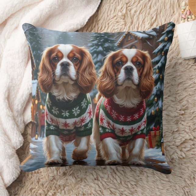 Cavalier King Charles Spaniel Dogs Christmas Snow  Throw Pillow (Blanket)