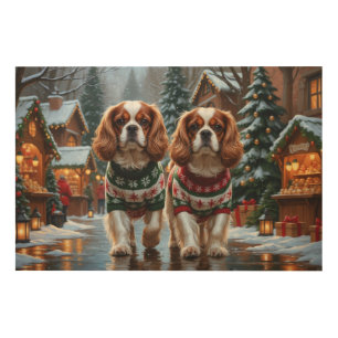 Cavalier King Charles Spaniel Dogs Christmas Snow Wood Wall Art