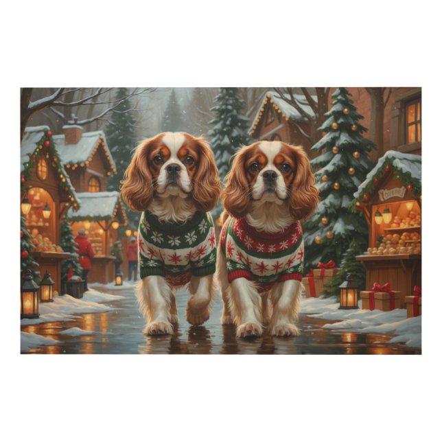 Cavalier King Charles Spaniel Dogs Christmas Snow  Wood Wall Art (Front)