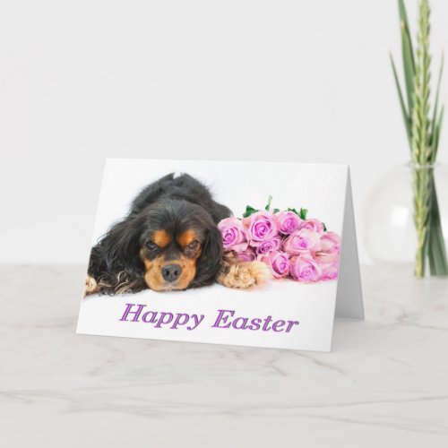 Cavalier King Charles Spaniel Easter Card Roses