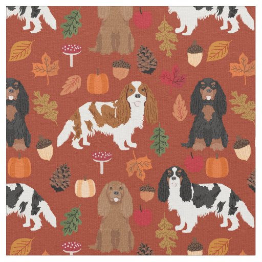 Cavalier King Charles Spaniel fall leaves Fabric