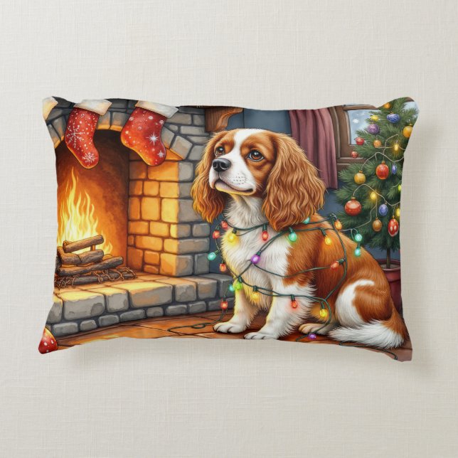 Cavalier King Charles Spaniel Fireplace Christmas Accent Pillow (Back)