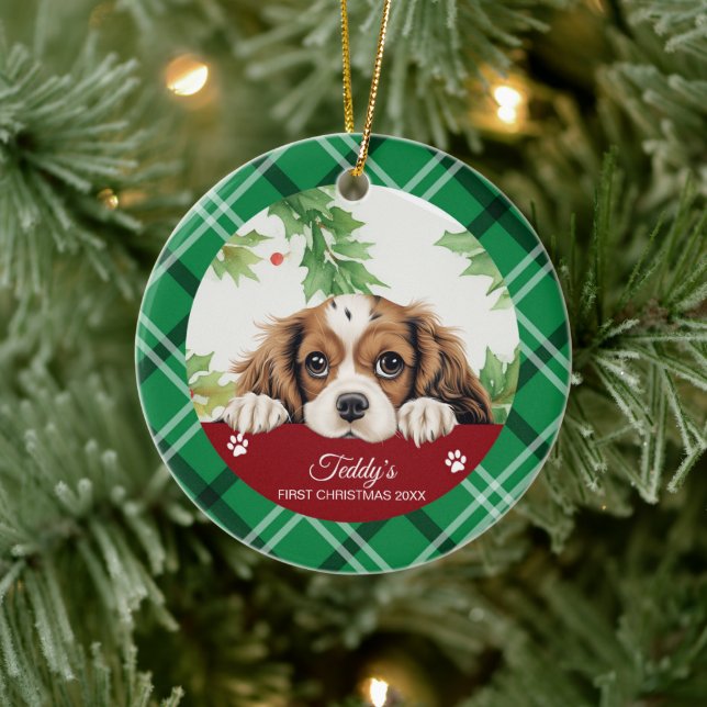 Cavalier King Charles Spaniel First Christmas Ceramic Ornament (Tree)