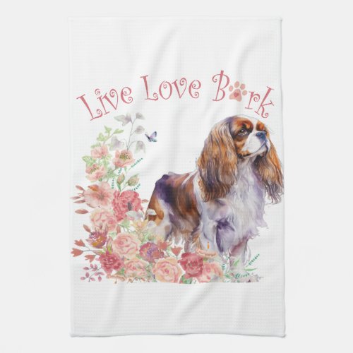 Cavalier King Charles Spaniel Floral Kitchen Towel