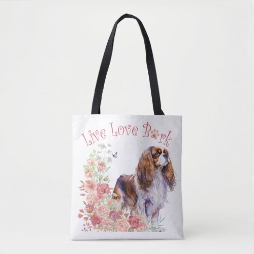 Cavalier King Charles Spaniel Floral Tote Bag