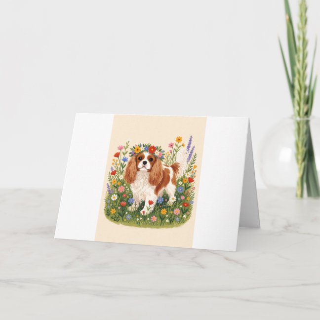 Cavalier King Charles Spaniel Flower Crown Meadow  Card