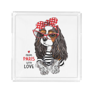 Cavalier King Charles Spaniel From Paris With Love Acrylic Tray