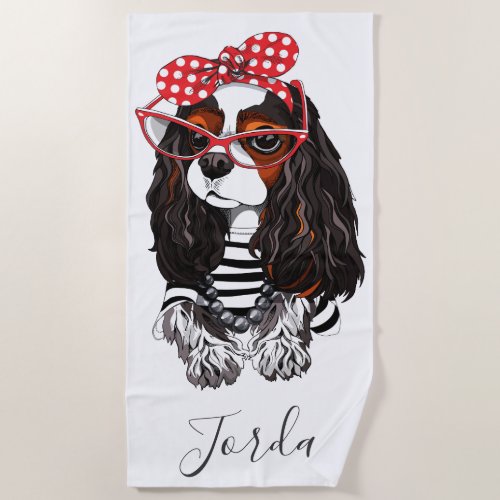 Cavalier King Charles Spaniel From Paris With Love Beach Towel