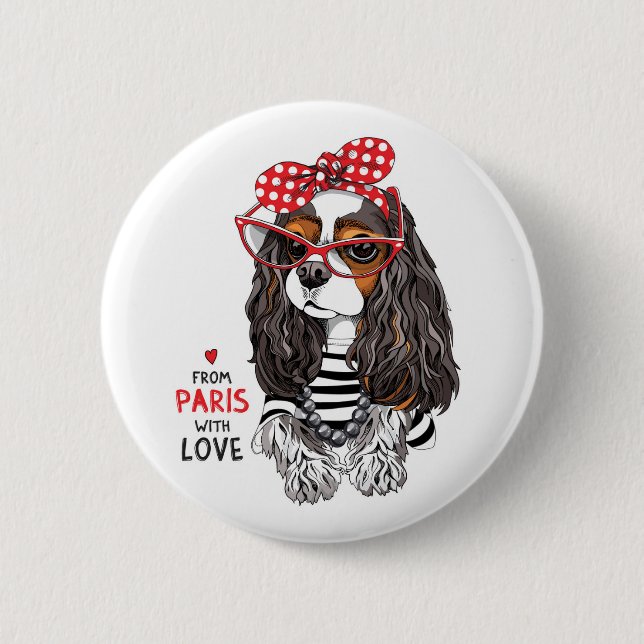 Cavalier King Charles Spaniel From Paris With Love Button (Front)