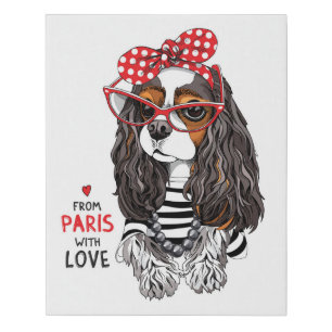 Cavalier King Charles Spaniel From Paris With Love Faux Canvas Print