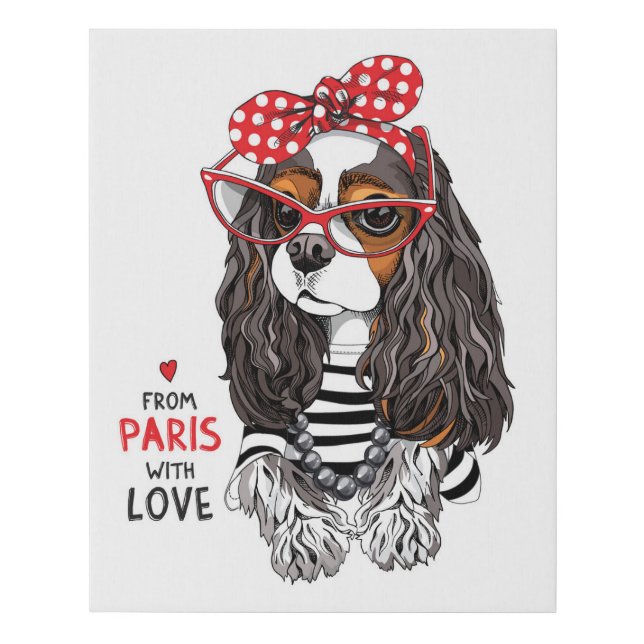 Cavalier King Charles Spaniel From Paris With Love Faux Canvas Print (Front)