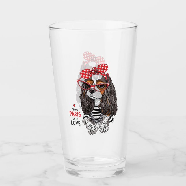 Cavalier King Charles Spaniel From Paris With Love Glass (Front)