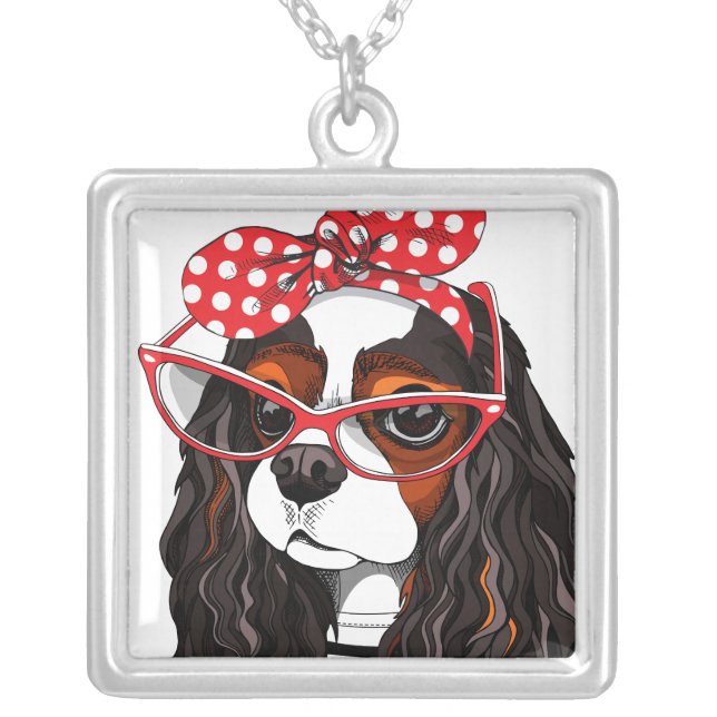 Cavalier King Charles Spaniel From Paris With Love Silver Plated Necklace (Front)