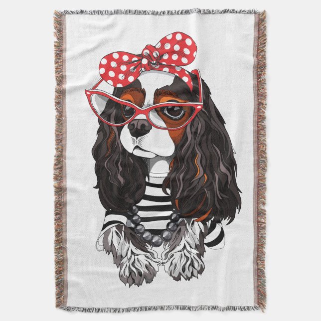 Cavalier King Charles Spaniel From Paris With Love Throw Blanket (Front Vertical)