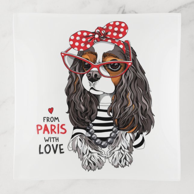 Cavalier King Charles Spaniel From Paris With Love Trinket Tray (Front)