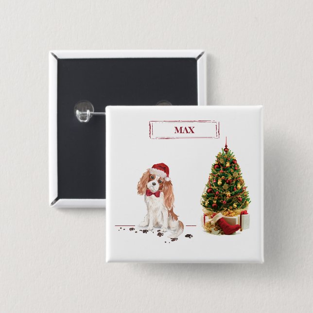Cavalier King Charles Spaniel Funny Christmas Dog Button (Front & Back)