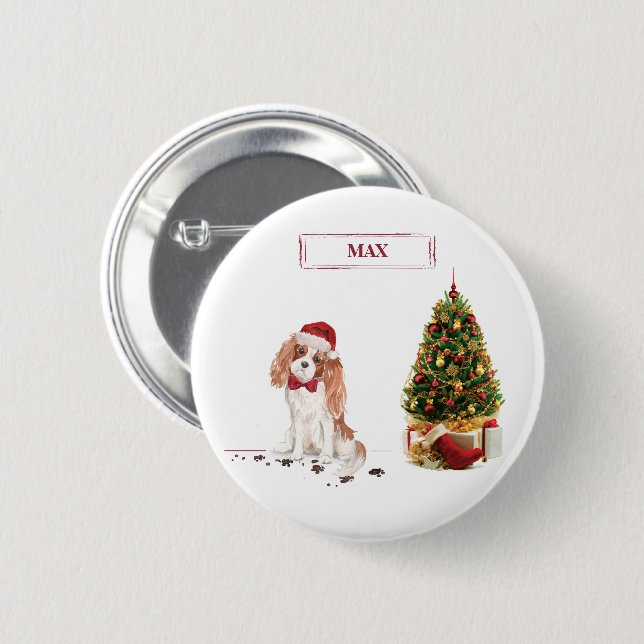 Cavalier King Charles Spaniel Funny Christmas Dog Button (Front & Back)