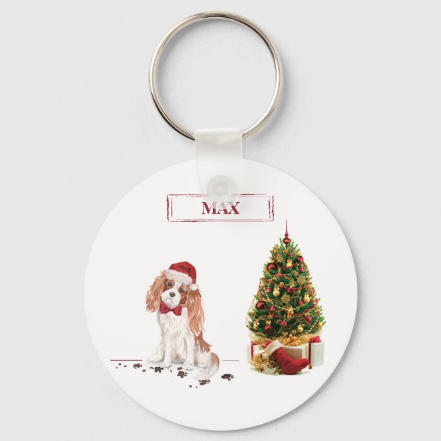 Cavalier King Charles Spaniel Funny Christmas Dog Keychain (Front)