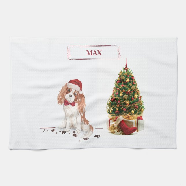 Cavalier King Charles Spaniel Funny Christmas Dog Kitchen Towel (Horizontal)
