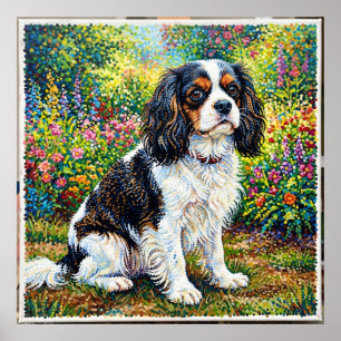 Cavalier King Charles Spaniel Garden Poster   Poin