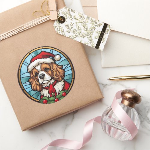 Cavalier King Charles Spaniel Glass Christmas Classic Round Sticker