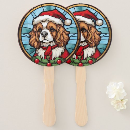 Cavalier King Charles Spaniel Glass Christmas Hand Fan