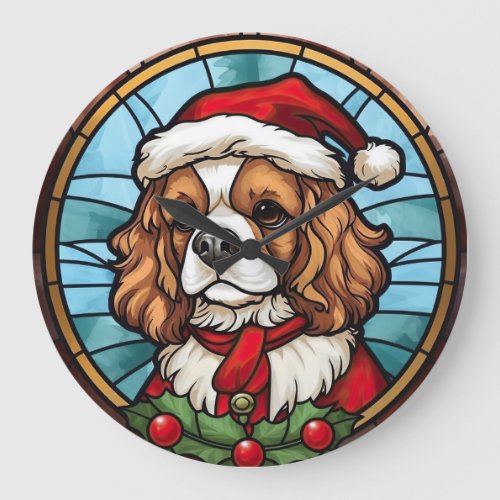 Cavalier King Charles Spaniel Glass Christmas Large Clock