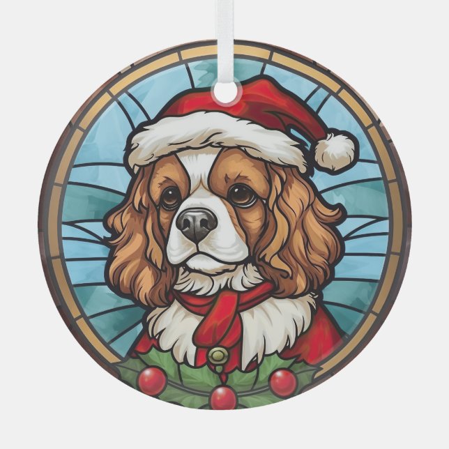Cavalier King Charles Spaniel Glass Christmas Ornament (Front)