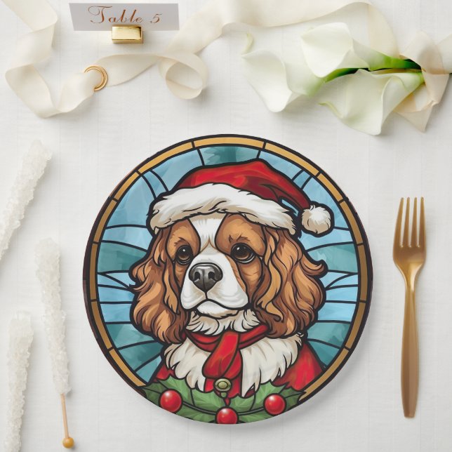 Cavalier King Charles Spaniel Glass Christmas Paper Plates (Wedding)