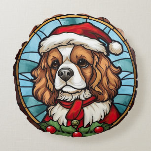 Cavalier King Charles Spaniel Glass Christmas Round Pillow