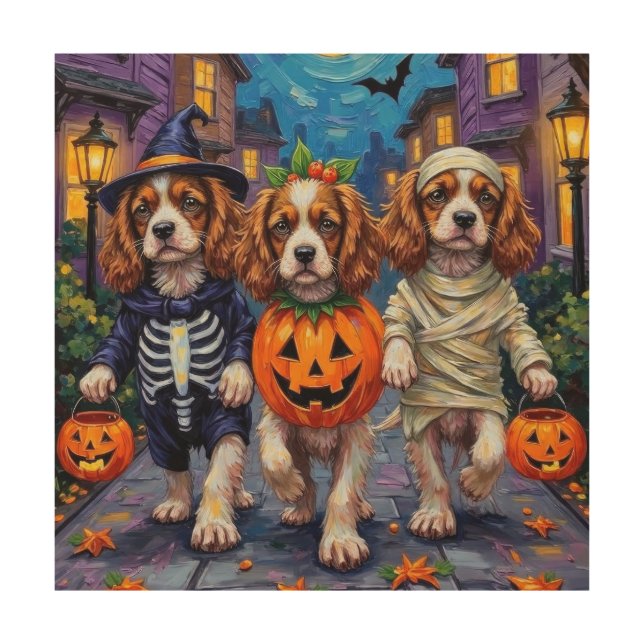 Cavalier King Charles Spaniel Halloween Costumes Wood Wall Art (Front)