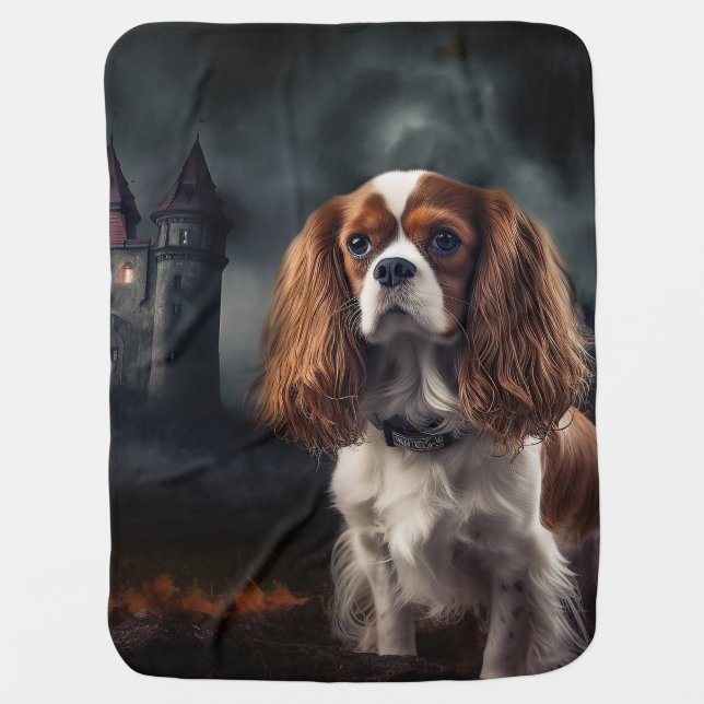 Cavalier King Charles Spaniel Halloween Scary Baby Blanket (Front)