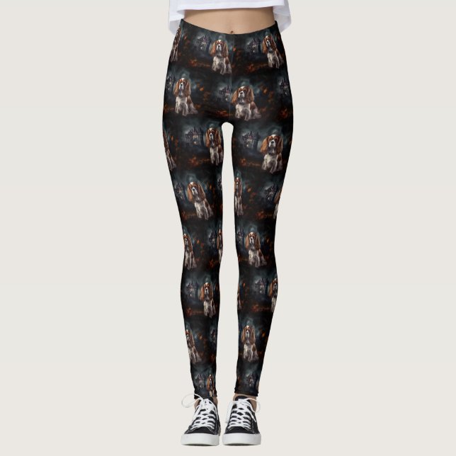 Cavalier King Charles Spaniel Halloween Scary Leggings (Front)