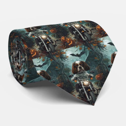 Cavalier King Charles Spaniel Halloween Scary Neck Tie