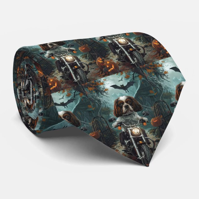 Cavalier King Charles Spaniel Halloween Scary Neck Tie (Rolled)