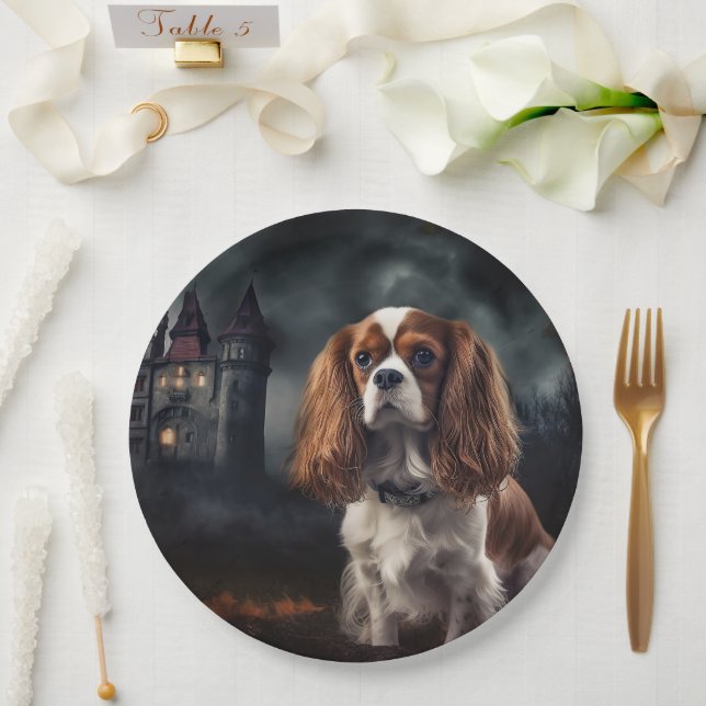 Cavalier King Charles Spaniel Halloween Scary Paper Plates (Wedding)
