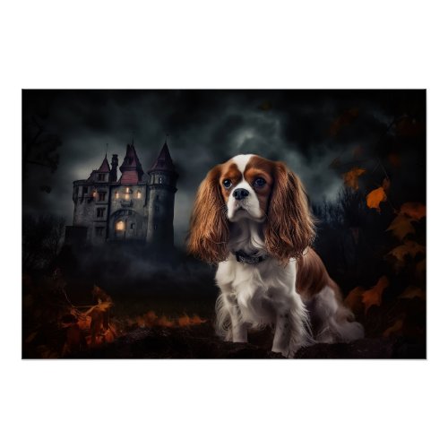 Cavalier King Charles Spaniel Halloween Scary Poster