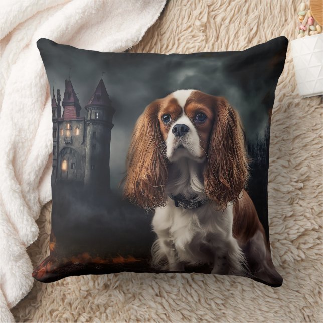 Cavalier King Charles Spaniel Halloween Scary Throw Pillow (Blanket)