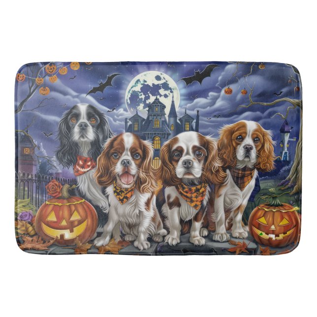 Cavalier King Charles Spaniel Halloween Spooky Bath Mat (Front)