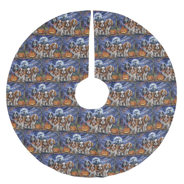 Cavalier King Charles Spaniel Halloween Spooky Brushed Polyester Tree Skirt (Front)