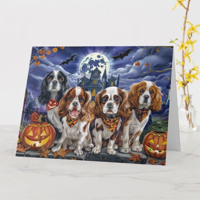 Cavalier King Charles Spaniel Halloween Spooky Card (Yellow Flower)